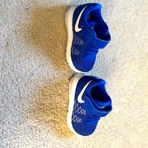 Royal blue and white baby Nike shoes